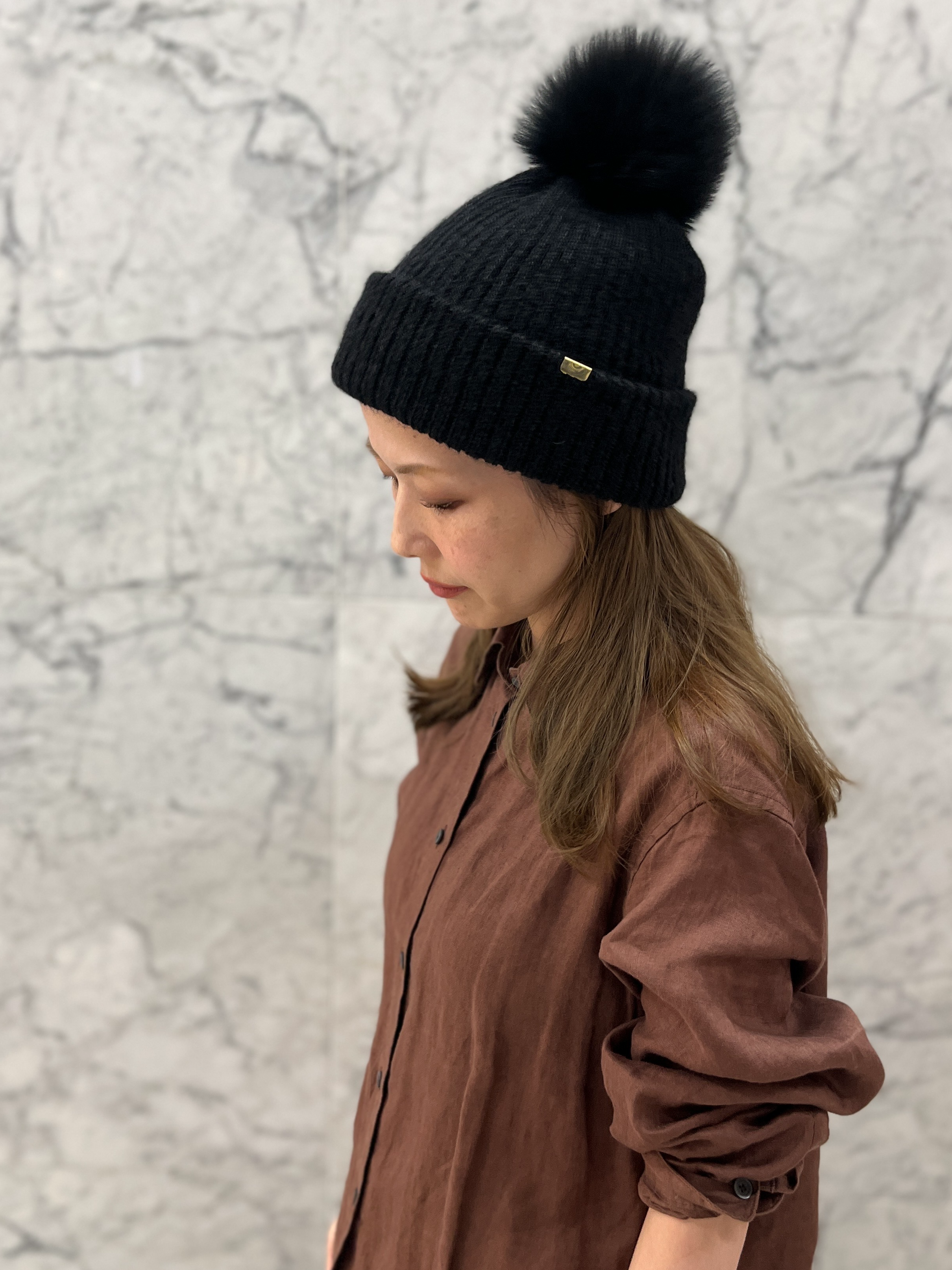 【カシラ】フォックスファー モヘヤ ウール ブレンド ニット帽 ボンボン付き やわらかい素材で頭にフィット❀ポン付きニット】 │カシラ