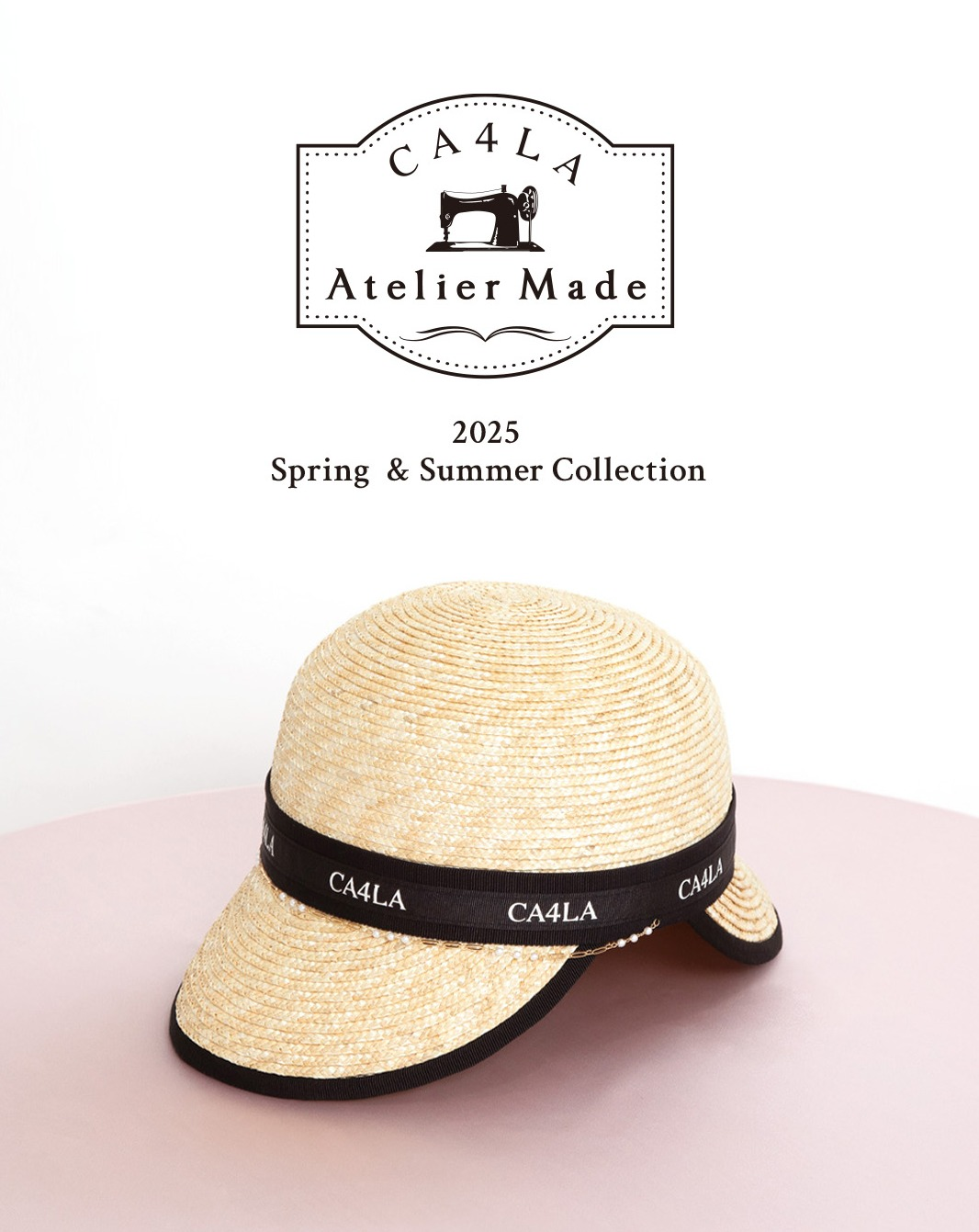 【美品】CA4LA Atelier Made 麦わら帽子 ベール付き リボン 黒 CA4LA Atelier Made 2025 Spring & Summer Collection】 │カシラ