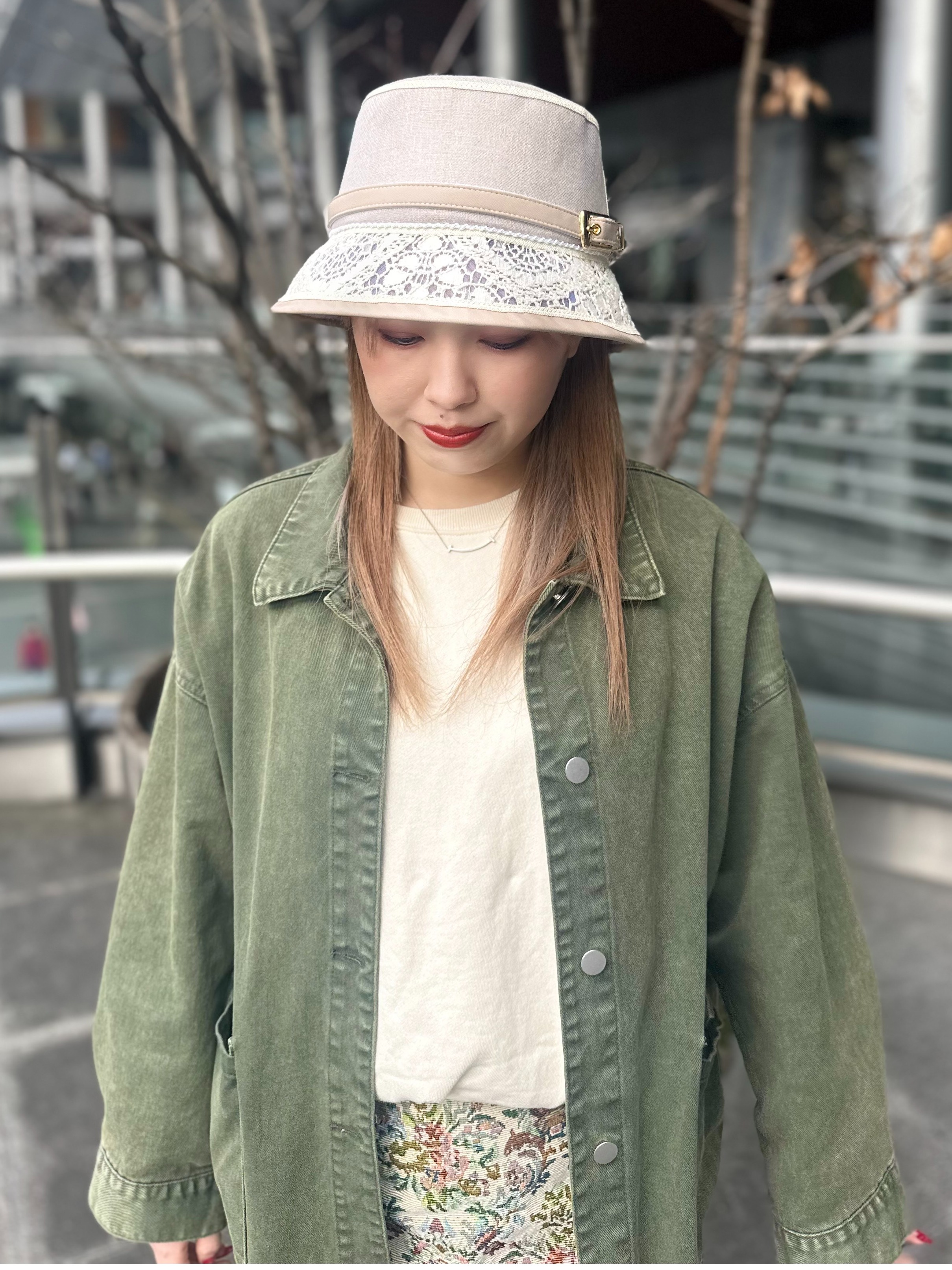 最終価格　新品　カシラ　ca4la 高級感レース生地×カーキ生地切替♪ハット 再値下 新品 カシラ ca4la 高級感あるレース×カーキ生地切替
