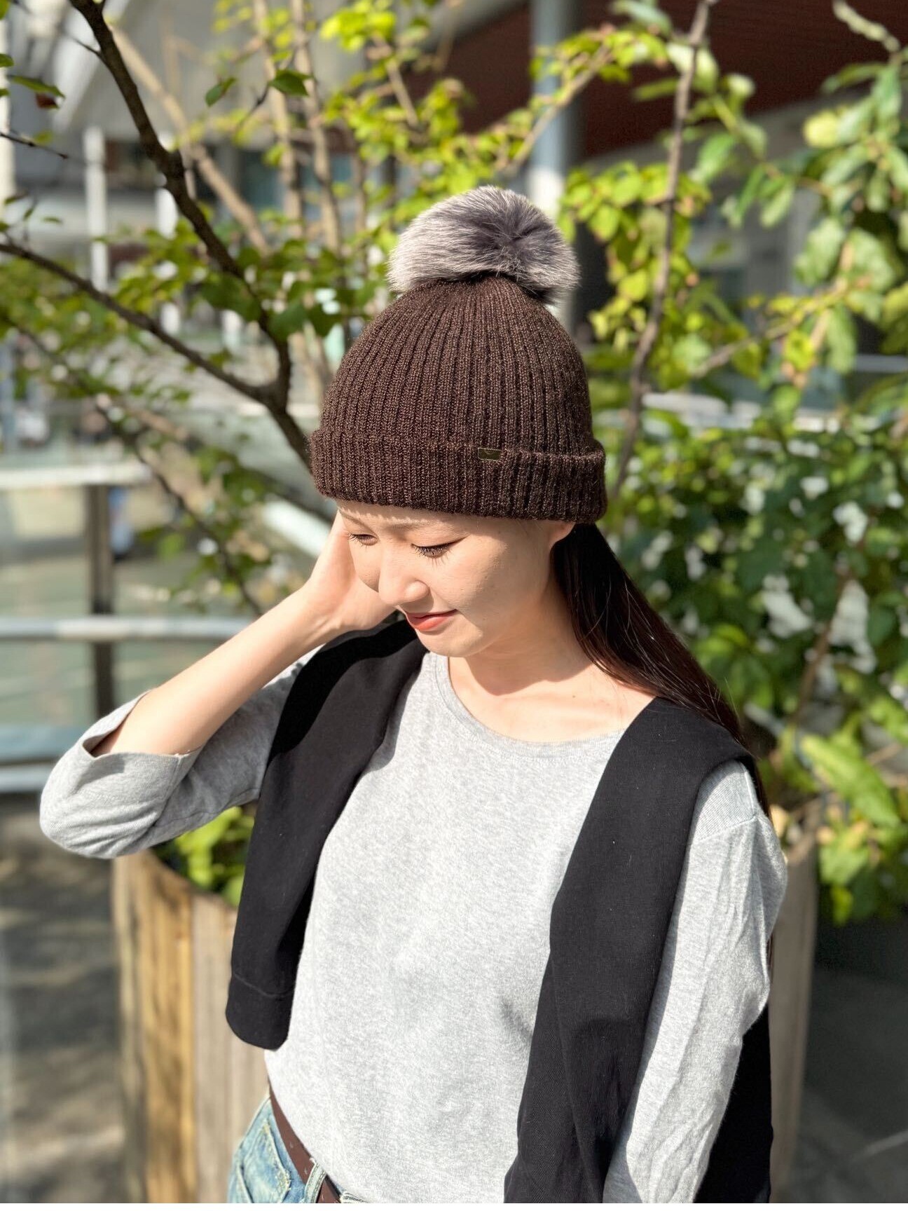 CA4LAカシラ フォックスファー ポンポン ニット帽 モヘア シルク混 日本製 CA4LAカシラ フォックスファー ポンポン ニット帽 モヘア シルク