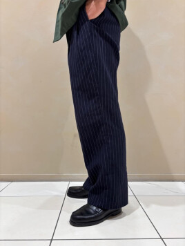  ウールリネンコットン 2タックワイドストレートパンツ