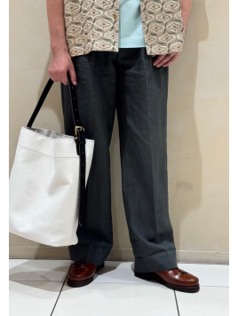60リネン 2プリーツワイドストレートパンツ