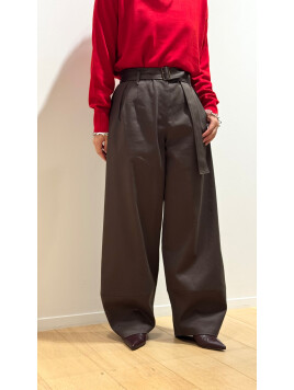 コットンポリエステルビンテージギャバジン ベルトワイドパンツ