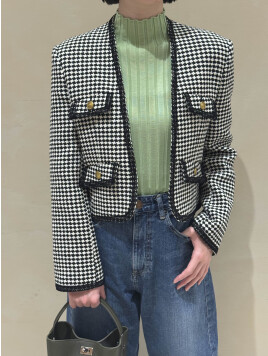 テープヤーンツイード ノーカラーコンパクトジャケット