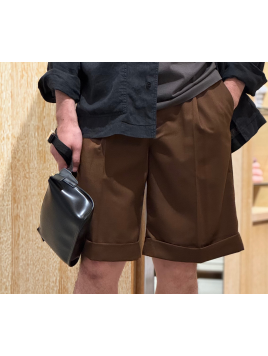 ウールポリエステルツイル バレルワイドショートパンツ