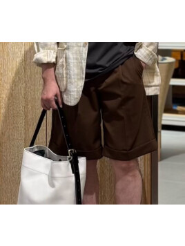 ウールポリエステルツイル バレルワイドショートパンツ