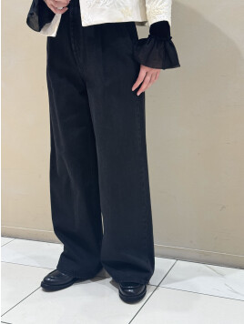 コットンデニム タックワイドパンツ