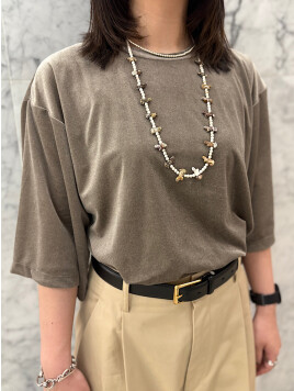 〈手洗い可能〉シアー トリコット ポリエステル ベロア 五分袖 ワイド TEE