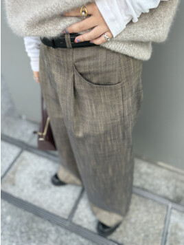  〈手洗い可能〉シャンブレー ポケット デザイン ワイド パンツ