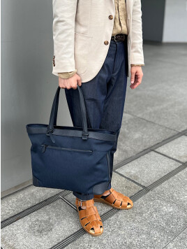 シュリンクレザー × ファブリック コンビ トートバッグ
