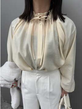 〈手洗い可能〉シアー タンブラー リボン デザイン 長袖 ブラウス