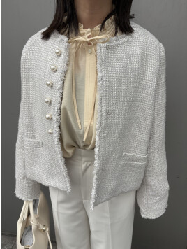 トライスピン 杢 ツイード パール モチーフ ボタン ジャケット(セレモニー対応可)