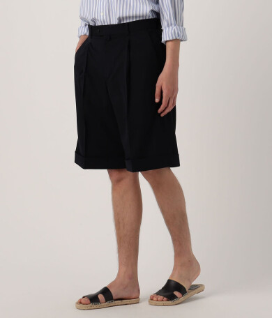 ウールポリエステルツイル バレルワイドショートパンツ
