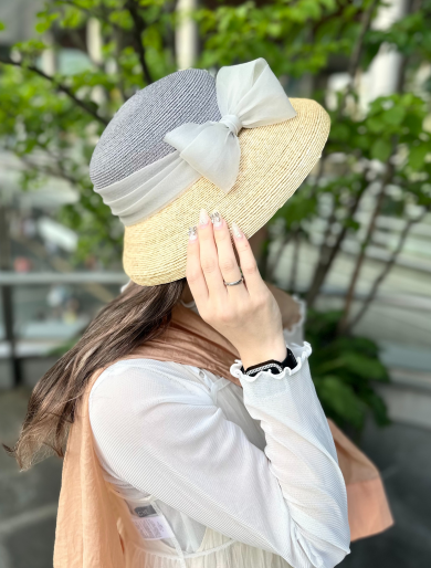 【2WAYカラーとシルクリボンでガーリーに💠アトリエメイドのハット】