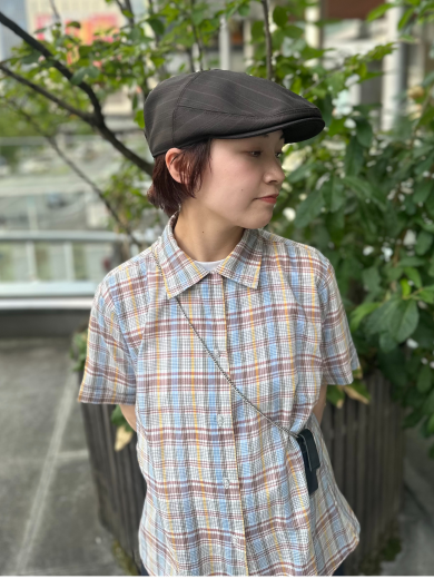 【小ぶりでさりげないストライプでこなれ感を◎ハンチング】