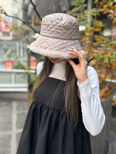 【キルティング生地とボア生地の組み合わせがかわいい💠バケットハット】