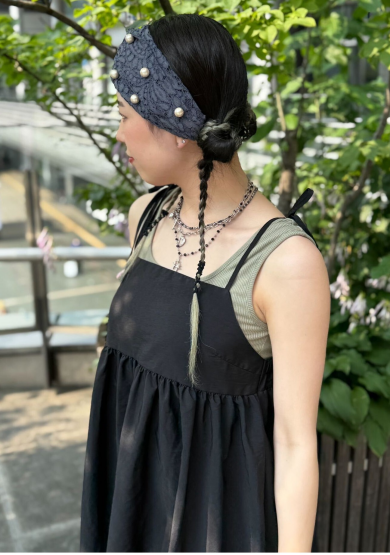 【右と左で柄が違うパール付きヘアバンド❀】