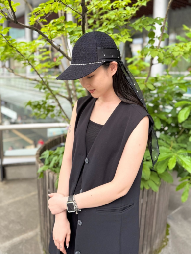 【ドットチュールのバックリボンが可愛らしい💠アトリエメイドのキャップ】