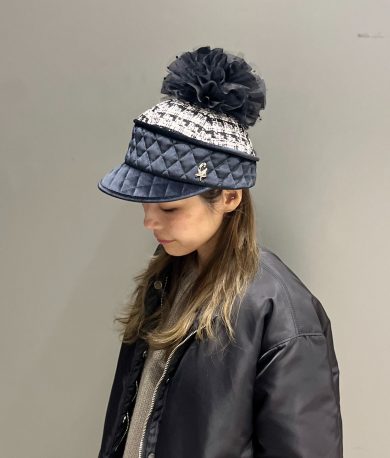 【カジュアルなキャップを上品に💎✨ベルベット×ツイードのキャップ】