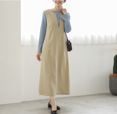 👗【スタイルアップ叶う】吸水速乾！上品見えデニムライクジャンパースカート👗