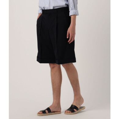 ウールポリエステルツイル バレルワイドショートパンツ