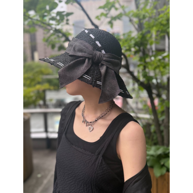 【ラフィアが春夏シーズンにピッタリ🍉💙ステッチが特徴的なつば広ハット】