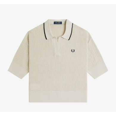 Open-Collar Mesh Knit Shirt