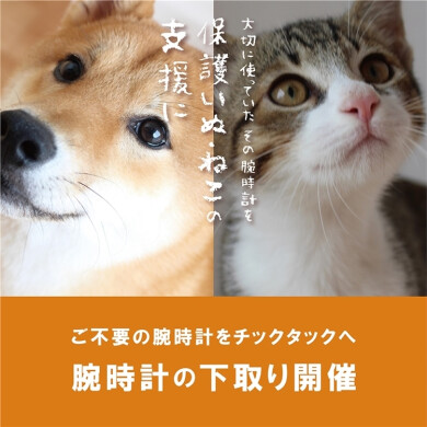 【チックタック】腕時計下取りで10%OFFキャンペーン開催中！保護いぬ•ねこの支援に。