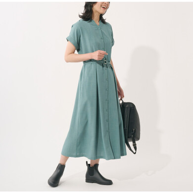 👗【すごナノ撥水】美シルエットが叶う！接触冷感リネンライクシャツワンピース👗