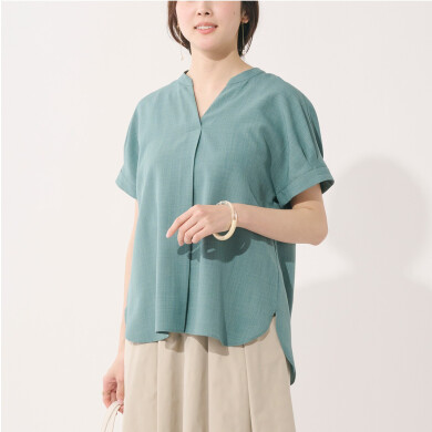 👗【すごナノ撥水】涼やかリネンライク！万能スキッパーブラウス👗